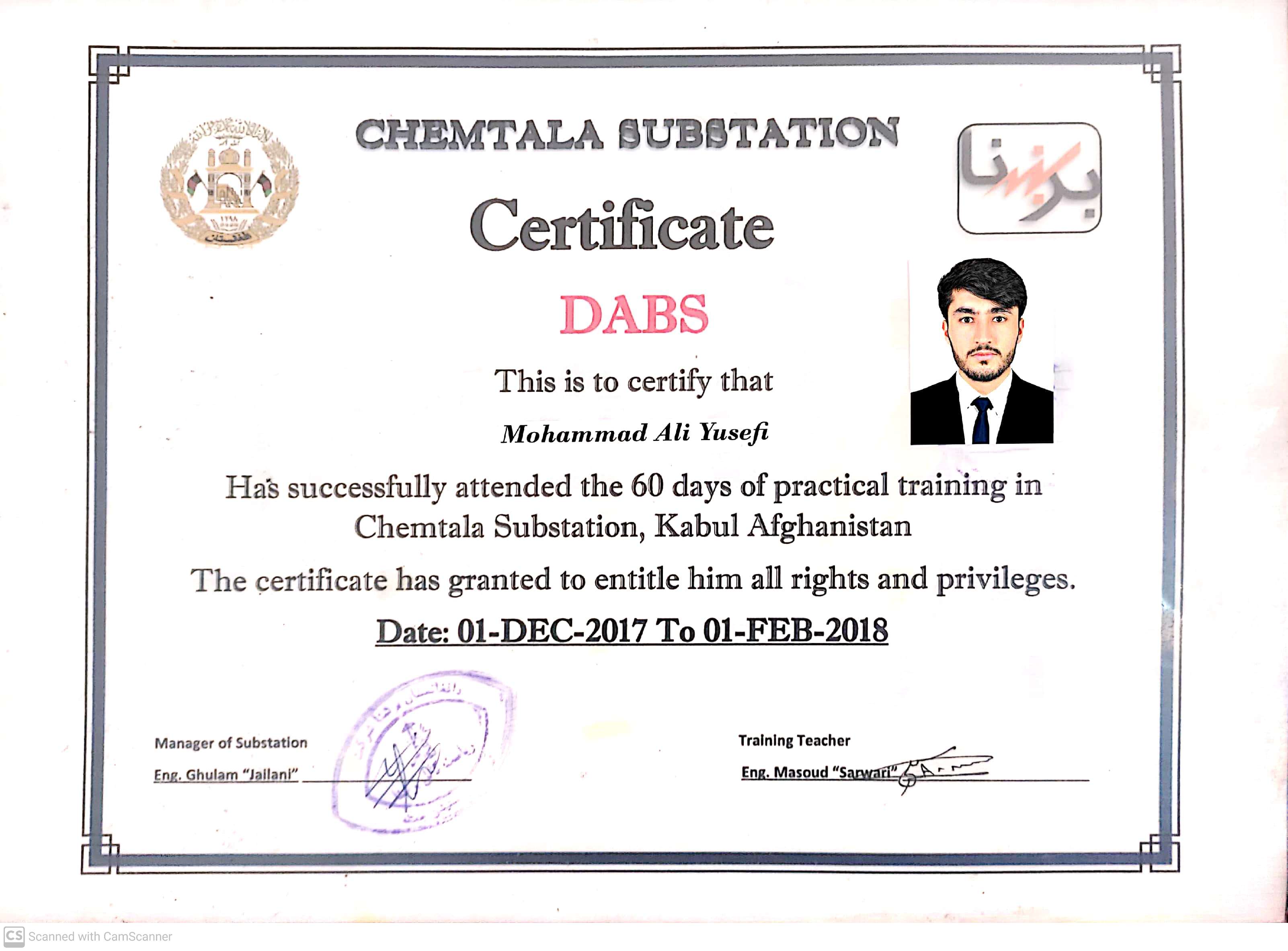 ChemTala Substation Certificate